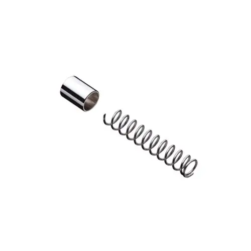 Zwei Metallteile, ein zylindrisches Rohr und eine Spiralfeder, die zu einem HG Umbauset von Hansgrohe für Wannenmischer gehören.